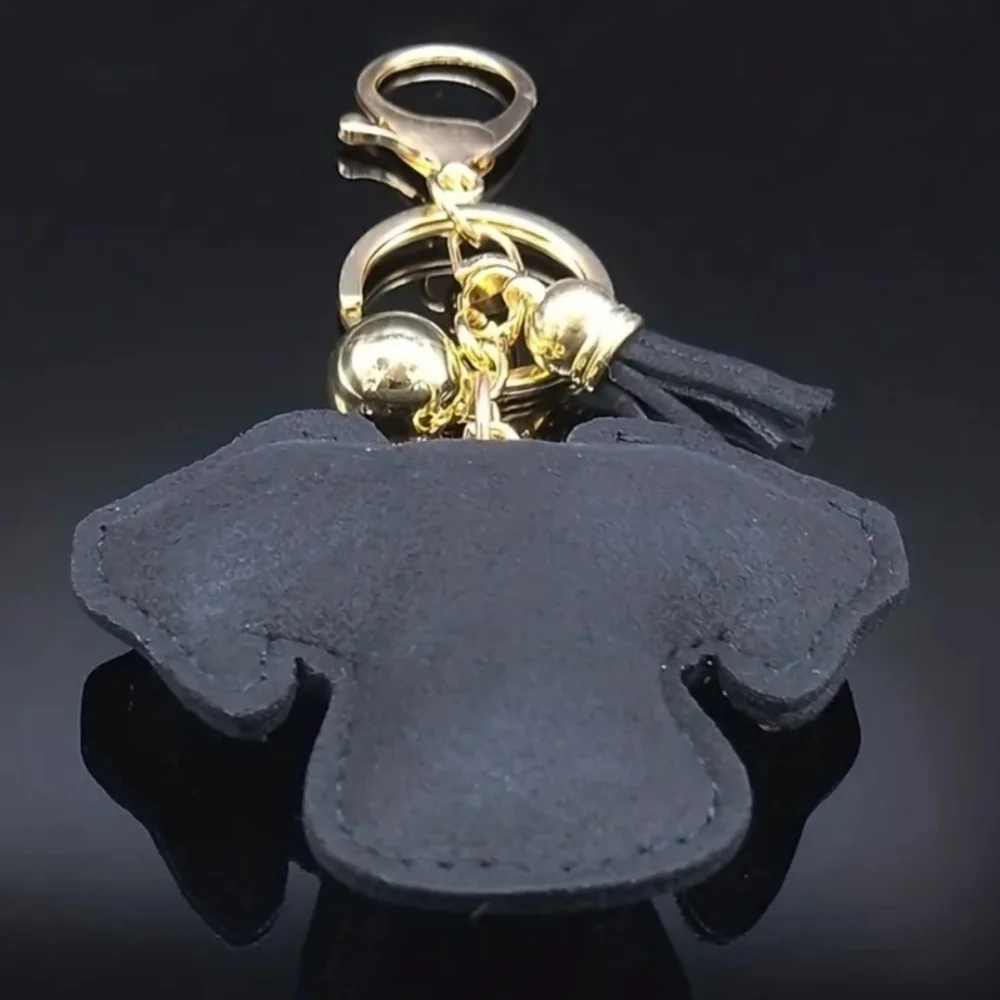 Bling Dog Crystal Rhinestone Keychain Bag Charm With Black Tassel